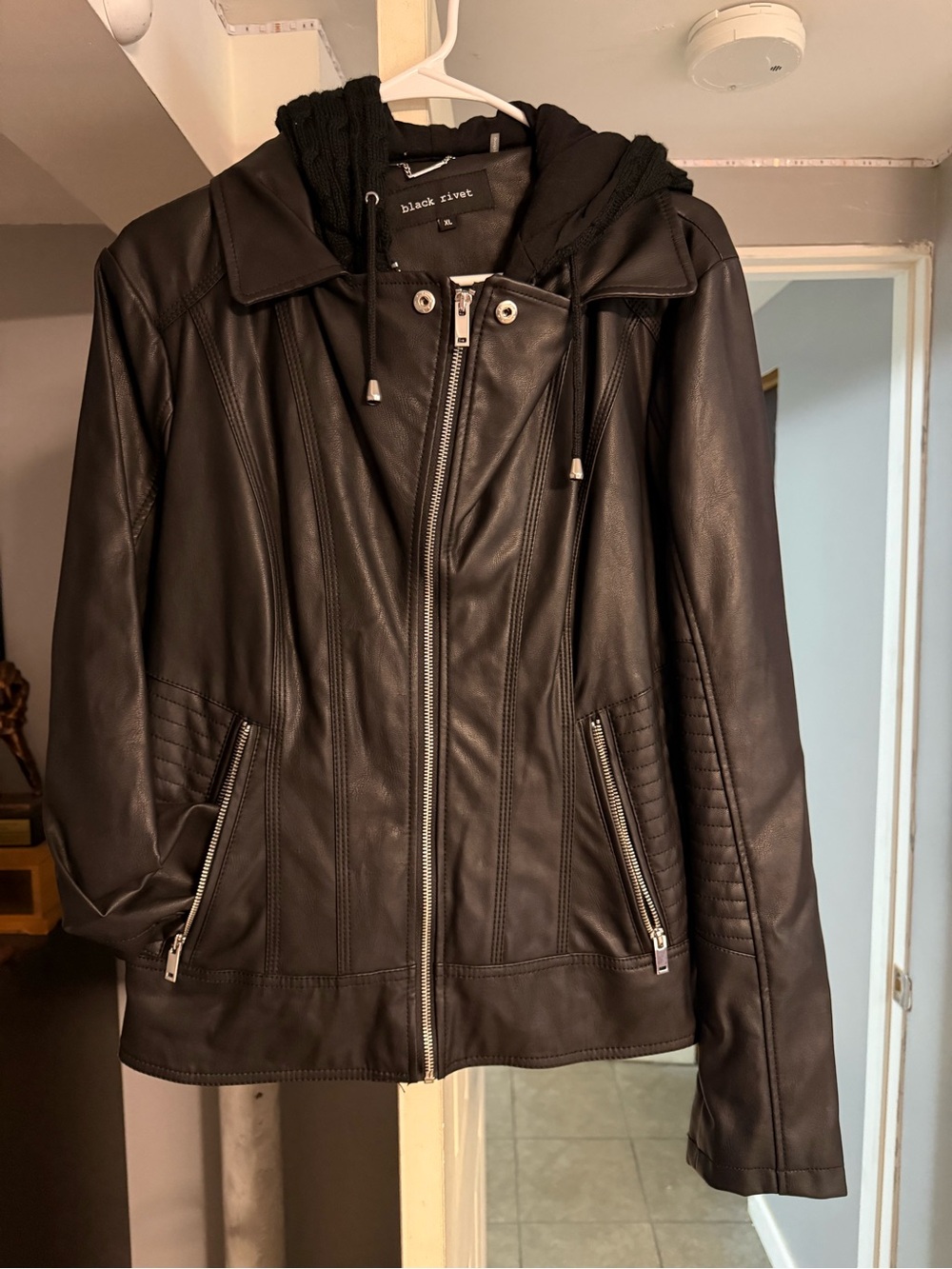 Black Rivet Black Faux Leather Hooded Zip Jacket